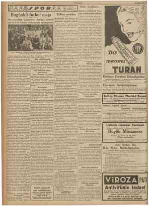  CÜMHURÎYET 28 Ağustos 1937 Sular kesilince, Kalabalık bir kadro ile Pire muhtelitile Galatasaray Beşiktaş muhteliti gitmenin