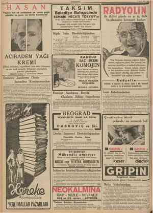  10 CUMHURÎYET 7 EyiOl 1937 Yağsıs kar ve acıbadem ve yarım yağlı gündüz ve gece ve deniz kremlerile H A S A N KEMANİ NECATİ