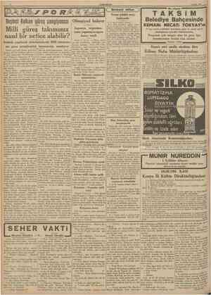  CUMHURlYET 8 Eylul 1937 ( Serbest sütun Pazar günkü maç hakkında j Beşinci Balkan güreş şampiyonası Millî güreş takımımız...