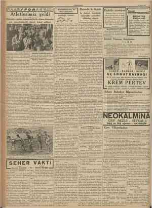  CUMHURIYET 15 Eylul 1937 /POIÎ Atletlerimiz geldi Bükreşte yapılan müsabakalarda alınan dereceler çok muvaffakiyetli olarak