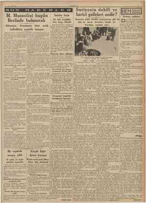  27 Eylul 1937 CUMHURİYET M. Mussolini bugün Berlinde bulunacak Almanya, Avusturya işine artık halledilmiş nazarile bakıyor