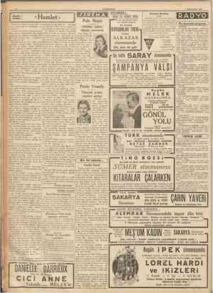  CUMHURIYET 3 Birinciteşrin 1937 Hamlet VATANDAŞ!.. Pola Negri «Müthiş yalan» filmini çevirecek Tiyatronun rejisörü suratına