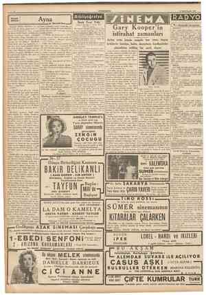  CUMHUBİYET Birfnciteşrfn 1937 Küçük hikâye Ayna A. Daudet'den; Bibliyoğrafya İlmin Yeni Yolu RADYO Gary Kooper'in istirahat