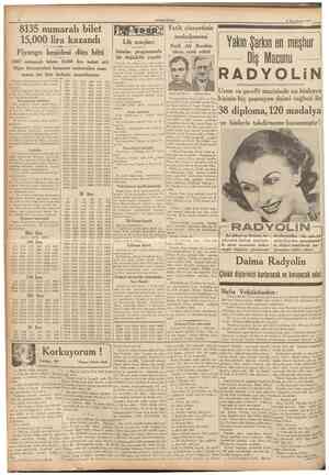  CUMHURfYET 13 Ikinciieşrin 1937 8135 numaralı bilet 15,000 lira kazandı Piyango keşidesi dün bittî 13667 numaralı bilete...