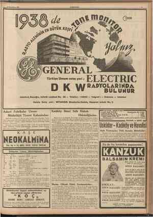 12 Birlncikânun 1937 CUMHURIYET GENERAL ELECTRIC Türkiye Umum satış yeri W RADYOLARIKDA BULUHUR Istanbul, Beyoğlu, Istiklâl