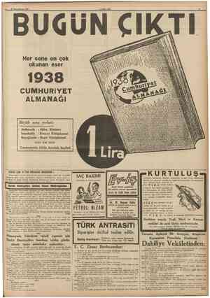  15 Blrfsdklnnn 1937 J Her sene en çok okunan eser 1938 CUMHURİYET ALMANAĞI HHHİ Bilyük satış yerleri: Ankarada : Akba...