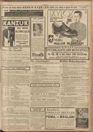  20 Birincikâmtn 1937 CUMHUKtYET Sonçıkan son dcrece müessir K E S K i N K A Ş E L E R i üsütme. grip, nezleye ve ağrılara...