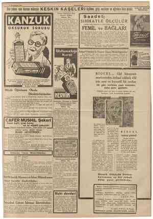  27 Birincikânun 1937 CUMHURİYET Sonçıkan son derece müessir K E S K i N K A Ş E L E R i üşiitme, grip, nezleye veagrıfara...
