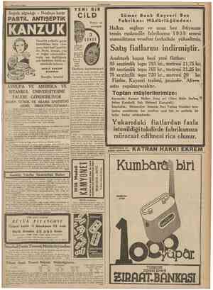  9 îkincikâmm 1938 £UMHURIYET Soğuk algınlığı Nezleye karşı Y E N i BiR PASTİL ANTiSEPTiK CiLD Beyaz ve yumuşak Sümer Bank...