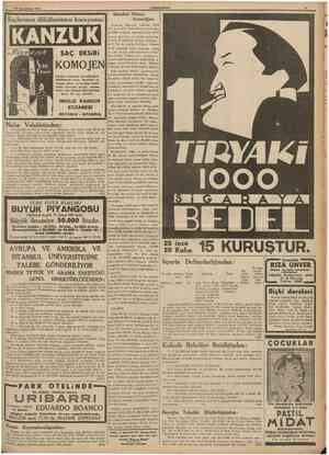  15 tkincikânun 1938 CUMHURÎYET Saçlarınızı dökülmekten koruyunuz istanbul Altıncı Noterliğine Galatada Bahtiyar hanmda 33/34