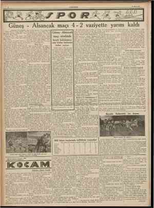  CUMHURÎYET 14 Mart 1938 Güneş Alsancak maçı 4 2 vaziyette yanm kaldı p" IBaştaraft 1 inci sa.Ulieie) > Güneş: Cihad Faruk,