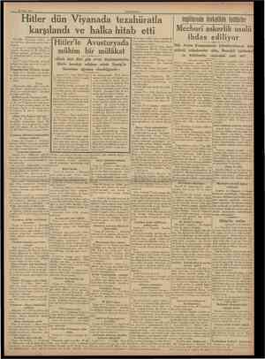  15 Mart 1938 CUMHURİYE'ı Hitler dün Viyanada tezahüratla karşılandı ve lıalka hitab etti IBaıtarafı 1 inct sahlfedei M....