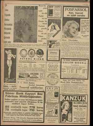  10 CÜMHURİYET 21 Mart 1938 Çi! Leke Ergenlik Sivilce Buruşukluk Pörsüklük ihtiyarlık Çirkinlik izale eder Beyaz bir çehre...