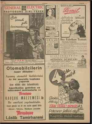  12 CUMHURİYET 27 Mart 1938 GENERAL RADYOSUNU OOCUÂ ELECTRIC DiNLîYEREK Made U. S. A BAYANLAD !. AMvj&Jurm K O L Y N O S ;...