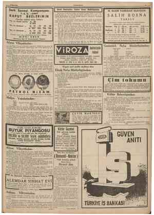  4 Nisan 1938 Şark Sanayi Kumpanyası KAPUT T. A. Ş. İZMİR Fabrika teslimi satış fiatları: K. 832 S. . 90 r 85 85 CUMHURlYEl
