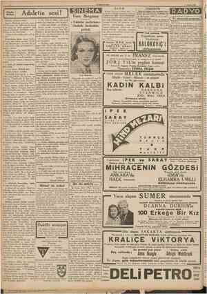  CUMHUR1¥ET 5 Nisan 1933 KüçUk hıkâye Adaletin sesi! SİNEMA Vera Bergınan «Yıldızlar parlarken» filminde birdenbire parladı