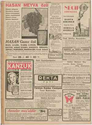  12 CUMHURİYET 8 Nisan 1938 HASAN MEYVA özü Mîdenîn iyileşmesi Barsakların faaliyeli Hazmın kolaylaşması iştahın ziyadeleşmesi