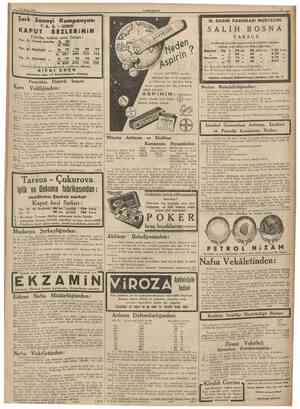  11 Nisan 1938 CUMHURIYET Şark Sanoyi Kumpanyası KAPUT T. A. Ş. İZMİR Fabrika teslimi satış fiatları: 8 . 90 ft. 832 75 8. 70