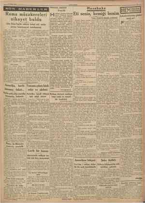  15 Nisan 1938 CUMHURİYET Hâdiseler arasmda Pazarlık Musahabe Roma müzakereleri nihayet buldu Dün Duçe Ingiliz sefirini kabul