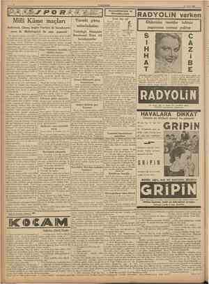  CUMHURÎTET 23 Nisan 1938 Duymadıklarımız ve bilmediklerimiz Millî Küme maçları Ankarada, Güneş, bugün Harbiye ile...