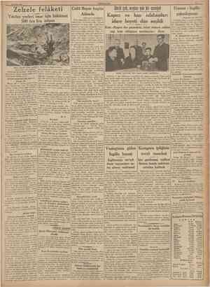  27 Nisan 1938 CUMHUBIÜET Zelzele felâketi Yıkılan yerleri imar için hükumet 500 bin lira istiyor Celâl Bayar bugün Atinada