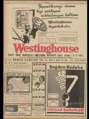  10 «JUMHURÎYET 23 Mayıs 1938 kalkatu Westinghouse U S TSEASURY DEPARTMEN7 PCOCU«IMENT OIVISION IRANCH Of SUf PLV tjenefol...