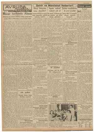  CUMHURİYET 10 Haziran 1938 [ Şehir ve Memleket Haberleri ) Siyasî icmal seyrüMacar tarihinde Almus Zabıtai belediye vemüşkül