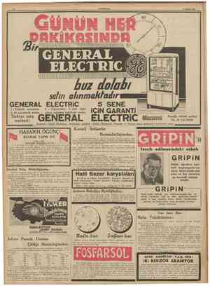  12 CUMHURlYET 12 Hazîran 1938 GENERAL ELECTRİC 1 Elektrik cereyanını % 60 nisbetinde azaltır. sahn almmaktadır ^kJ? * GENERAL