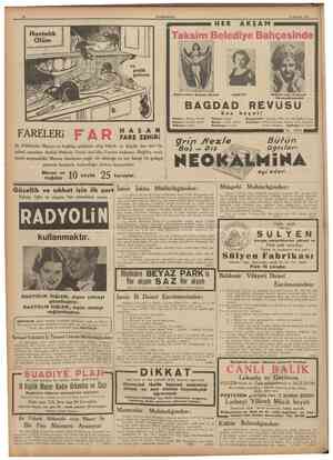  10 CUMHURtYET 15 Haziran 1938 HER Hastalık AKŞAM Taksim Belediye Bahçesinde ve pislik getiren Sahra yıldızı Bedriye Ahtned