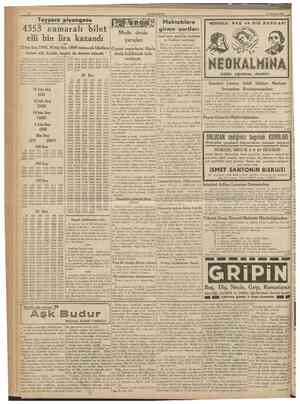  CUMHURÎYET 12 Ağustos 1938 Tayyare piyangosu ı 4353 numaralı bilet elli bin lira kazandı tertib beşinci keşidesi dün...