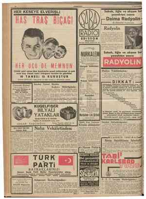  12 CUMHURIYET 29 Ağustos 1938 HER KESEYE ELVERiŞLi r EDİSSON Müessesesi Beyoğlu Istiklâl caddesi No. 34 Sabah, öğle ve akşam