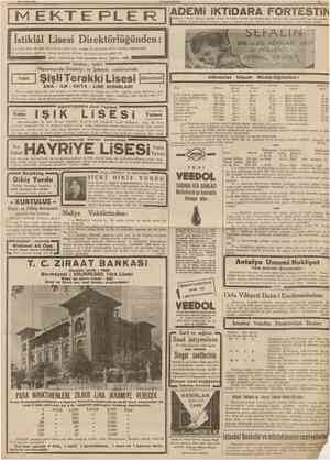  23 Eylül 1938 CUMHURİYET |İMEKTEPLER | Han ilâçtar. Husye, pi gil üğünden: yatısız kız ve erkek talebe kaydına başlanmıştır.