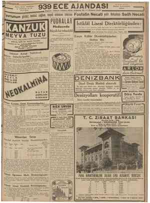  15 Birincitesrin 1938 Banka, Şırket, Ticarethane, iş adamlarına ve her aileye lâzıtn. 939ECE AJANDASI Deposu : Ankara caddesi