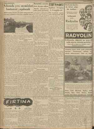 CUMHURTYET 27 Birîncitesrin 1938 ADANA MEKTUBU: Adanada yenî memîeket hastanesi yapılacak Şehirde mesken kiraları çok pahalı
