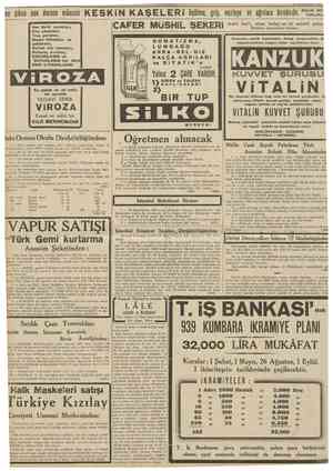  10 16 Birincikânun 1938 Son çıkan son derece müessir K E S K İ N K A Ş E L E R i üşütme, grip, nezleye ve ağrılara...
