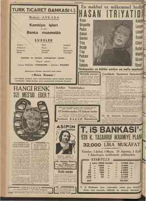  10 \ CUMHURİYET 22 İkincikânun 1939 TÜRK TiCARET BANKASI A. Ş V A *4 1 Merkezi: A N K A R A HASAN TRİYAT Krem Briyantin Pudra