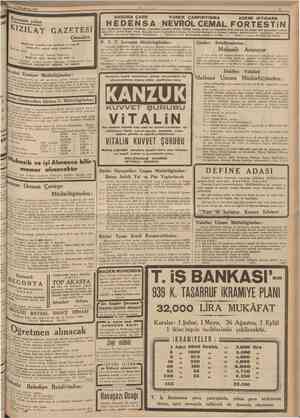  27 İkincikânun 1939 Bayramda yalnız KIZILAY : GAZETESİ Çıkacaktır. dır. Ameliyatsu memeleri söndürür, mahveder, etnsalsiz...