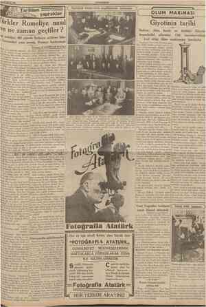  11 Şubat 1939 CUMHURÎYET Tarihten C Eminönü Halkevinde muallimlerin içtimaları yapraklar c OLUM MAKiNASI J Türkler Rumeliye