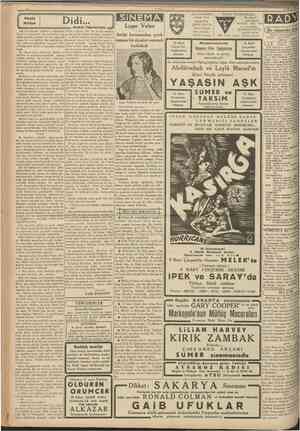  CUMHUKIYET 6 Mart 1939 HALK OPERETİ Bugün 16 da akşam 9 da (ŞİRİN TEYZE) Macar Baleti Pek yakında: ZOZO Dalmas TURAN...