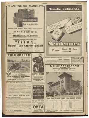  10 CUMHURtYET 23 Mart 1939 BLANKENBURG MAMULÂTI Teneke kutularda Glanfanbucg Sıcak su ve buhar için: Antrasit, kok, briket,