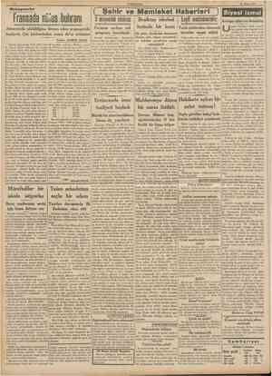  CUMHURÎYET 17 Nisan 1939 Mukayeseler Fransada nlilus buhranı Yazan: AHMED HALİL { Şehir ve Memleket Haberleri ) Siyasî icmal