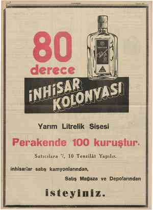  CinMHURfYET S Haziran 1939 Yarım Litrelik Şişesi Perakende 100 kurustur Satıcılara °/o 10 Tenzilât Yapılır. inhisarîar satış