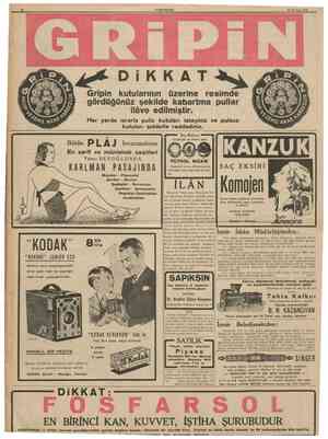  12 rUMHURÎYET 28 Haziran 1939 D iKKA T Gripin kutularının üzerine resimde gördüğünüz şekilde kabartma pullar ilâve...