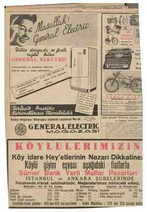  12 CUMHURIYET 2 Temraıız 1939 OSMAN ŞAKAR MUessesesinde TAKSİTLE Satış GENERAL ELECTRIC mükemmeliyeti ve güzellikleri...