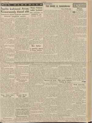  2 Ağustos 1939 Ingiliz kabinesi Avam Kamarasında itimad aldı Londra 1 (a.a.) Avam kamara smda haricî siyaset hakkında yapılan