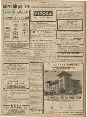  Mazon Meyva Tuzu I ŞAKİR ZÜMRE Halfç Karaağaç istanbul Telefon: 43214 Telgraf: ZÜMRE I İkinciteşrin 1939 CUMHÛRrrET Müferrih