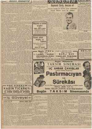  CUMHURİYET 8 Birincikânun 1939 Akıllı muharrir ( TEŞEKKÜR ) Bugünkü program j Semih Şevket, Babıali caddesinin ma bir kalem