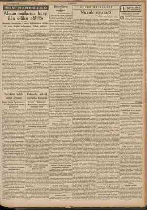  10 Birinciki 1939 CUMHURÎYET SON Alman mallarına karşı ilân edilen abluka Amerika tarafından Londra hükumetine verilen bir