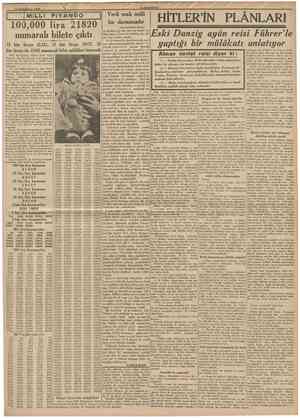 12 Birincikânun 1939 CUMHURİYET | MİLLÎ PiYANGO 100,000 lira 21820 numaralı bilete çıktı | Yerli malı millî bir davamızdır