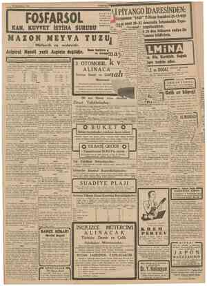  30 Bîrincikânun 1939 CUMHURIYET FOİFARSOL KAN, KUVVET İSTİHA SURUBU Müferrih ve midevidir. F O S F A R S O L , Kanın en...